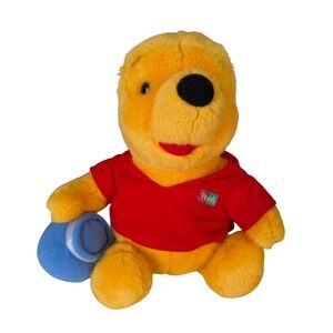 Vintage Mattel 1994 Disney Winnie the Pooh Plush Toy Red Shirt Blue Pot 10"